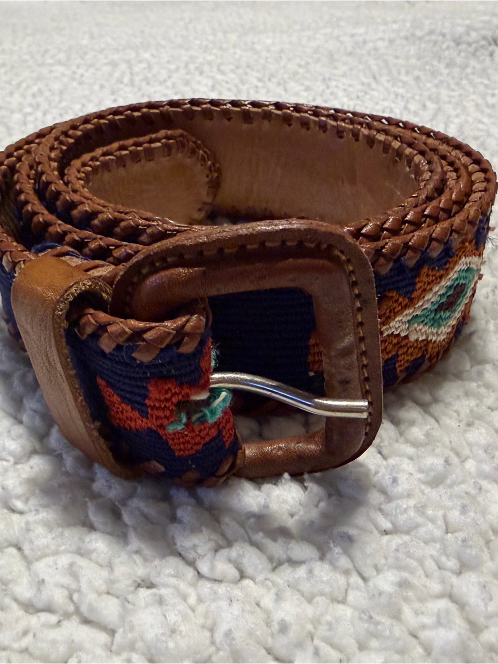 Artisan Handcrafted Guatemalan Woven Leather Belt Size 40